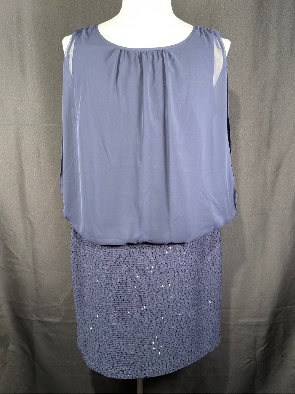 Dress Barn Navy Blouson Top Pencil Skirt Dress with Sequin Skirt